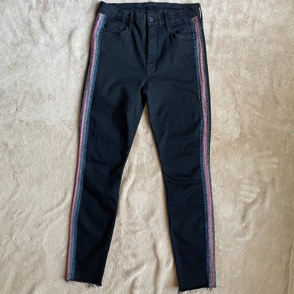 Mother High Waisted Looker Ankle Fray-Guilty Glitter Racer - Picture 1 of 10